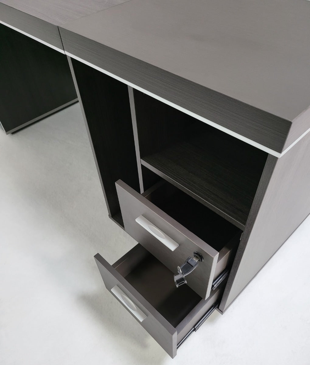 Modern Grey Oak Executive Office Desk with Built in Storage - 1600mm - BJS-X1616